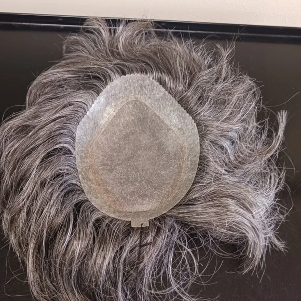 Ning's Wigs Mens Toupee Model M100 Color 1BASH50 Salt and Pepper Hairpiece‎ NEW